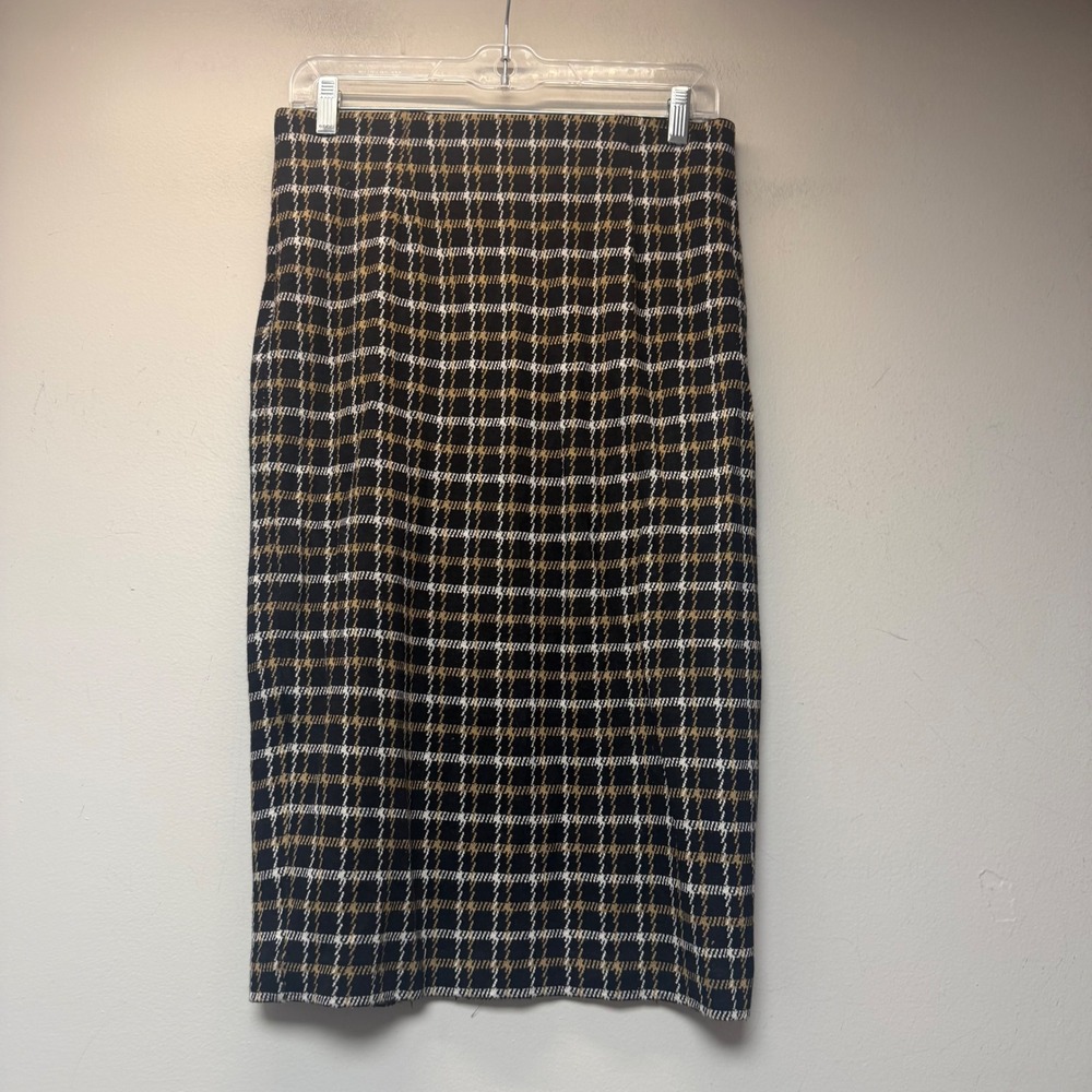 J. Jill Pencil Skirt Women XS Black Plaid Excellent Ponte Knit Stretch
